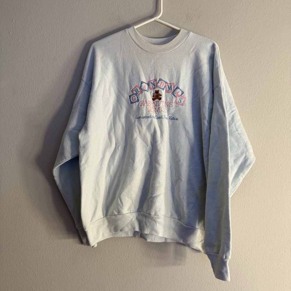 Vintage‎ STAINED Sweatshirt Unisex Xl Grandma's Babysitting Teddy Bear USA VTG